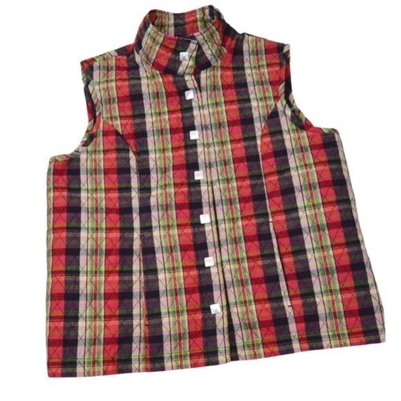 Plaid Lightweight Quilted Mock‎ Neck Vest Snap Closure Pockets Size LARGE - Picture 10 of 10